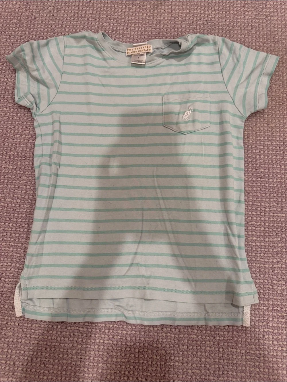 The Beaufort Bonnet Company Mint & White Striped Short Sleeve Tee with Pocket